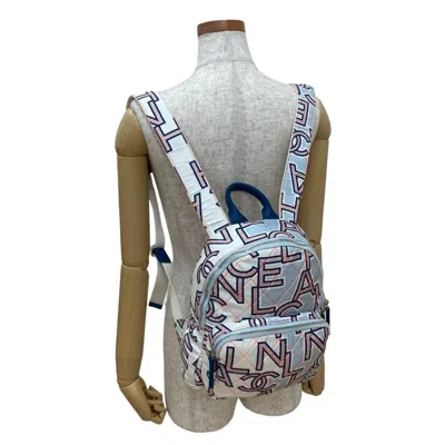 Pre-owned Chanel Blue Pink White Cotton Leather Backpack ()