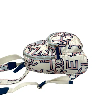 Pre-owned Chanel Blue Pink White Cotton Leather Backpack ()