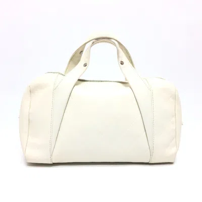 Pre-owned Chanel Chevron (v Stitch) White Leather Boston Bag Handbag ()