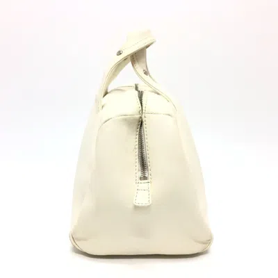 Pre-owned Chanel Chevron (v Stitch) White Leather Boston Bag Handbag ()