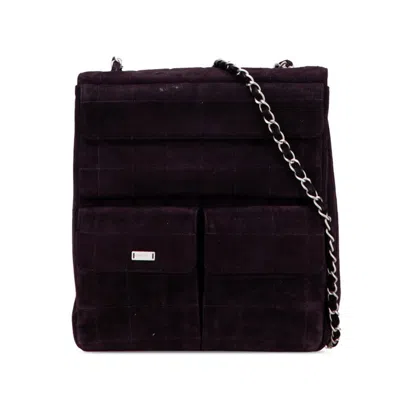 Pre-owned Chanel Chocolate Bar Purple Suede Shoulder Bag ()
