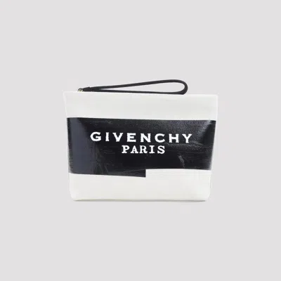 Givenchy Beige Fabric Logo Tape Pouch In Black