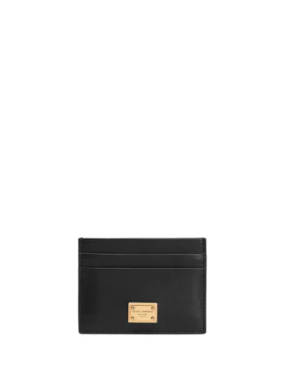 Dolce & Gabbana Black Calf Leather Credit Card Holder In Black