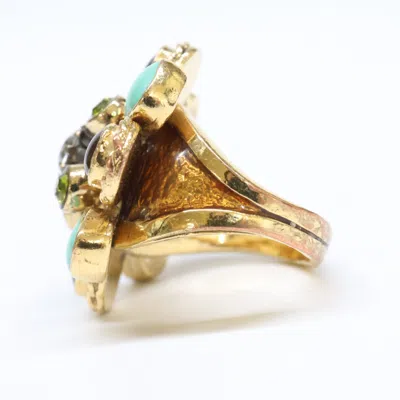 Pre-owned Chanel Gold Brown Green Metal Band Ring ()