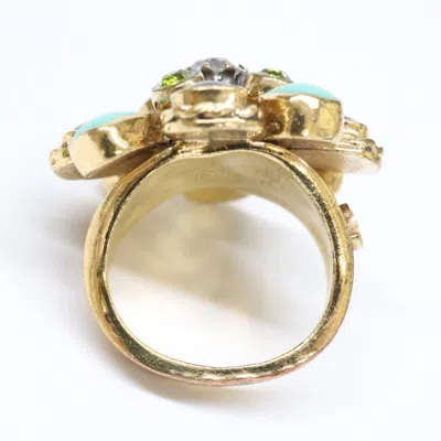 Pre-owned Chanel Gold Brown Green Metal Band Ring ()