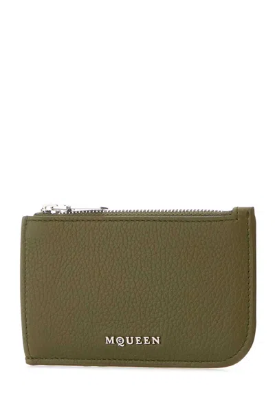 Alexander Mcqueen Army Green Leather Card Holder In Green