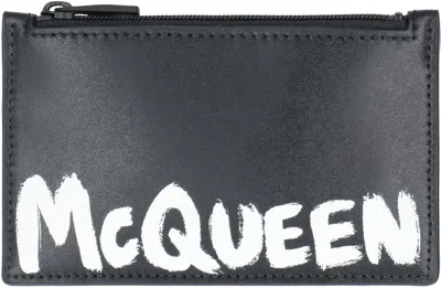 Alexander Mcqueen Black Leather Card Holder In Black