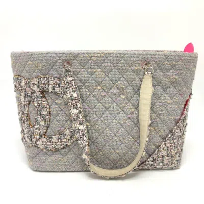Pre-owned Chanel Ligne Cambon Purple Tweed Shoulder Bag Tote Bag ()