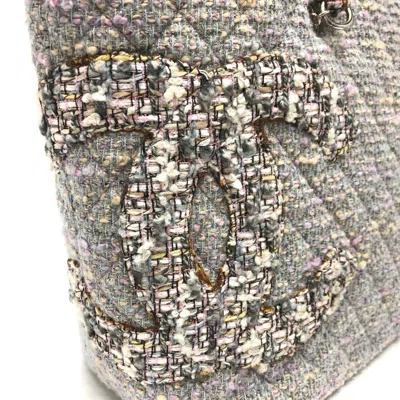 Pre-owned Chanel Ligne Cambon Purple Tweed Shoulder Bag Tote Bag ()