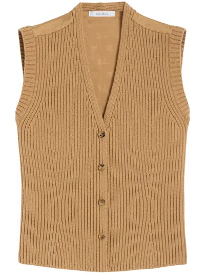 Max Mara "madre" Knit Waistcoat In Brown
