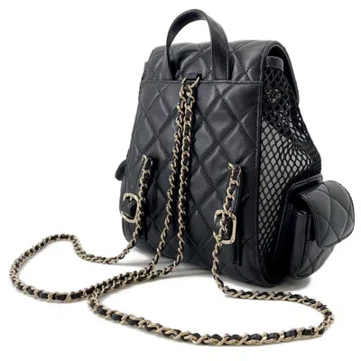 Pre-owned Chanel Matelasse Black Mesh Leather Backpack ()