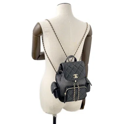 Pre-owned Chanel Matelasse Black Mesh Leather Backpack ()