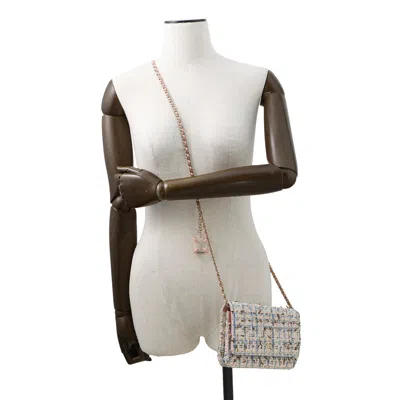 Pre-owned Chanel Matelasse Blue Pink White Tweed Chain/shoulder Wallet ()