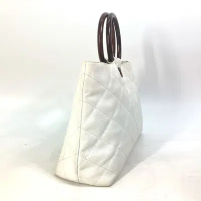 Pre-owned Chanel Matelasse Brown White Grained Calfskin Handbag Tote Bag () In Multi