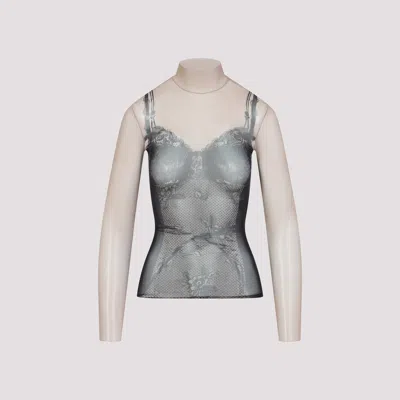 Balenciaga Black And Light Beige Trompe Loeil Lingerie Top In Multi