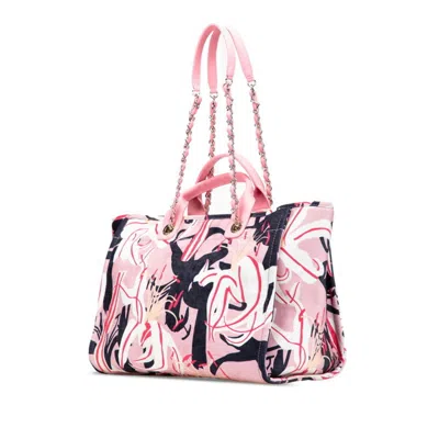 Pre-owned Chanel Multi-color Pink Velvet Leather Handbag Pouch Tote Bag ()