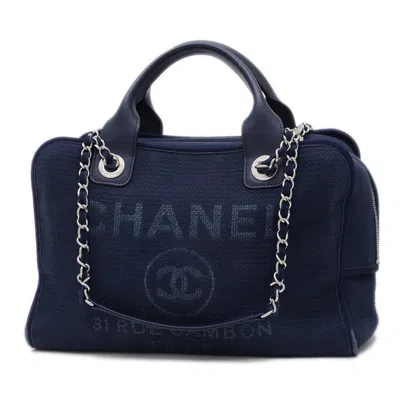 Pre-owned Chanel Navy Canvas Leather Shoulder Bag () In Blue