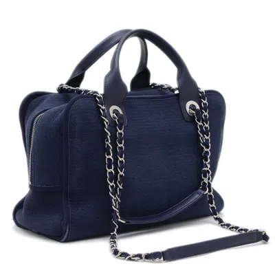 Pre-owned Chanel Navy Canvas Leather Shoulder Bag () In Blue