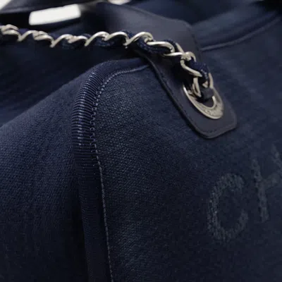 Pre-owned Chanel Navy Canvas Leather Shoulder Bag () In Blue