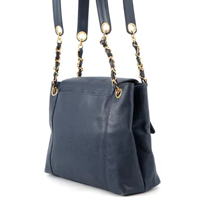 Pre-owned Chanel Navy Grained Calfskin Shoulder Bag () In Blue