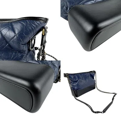 Pre-owned Chanel Navy Leather Shoulder Bag () In Blue