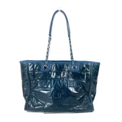 Pre-owned Chanel Navy Leather Shoulder Bag Tote Bag () In Blue