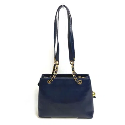 Pre-owned Chanel Navy Leather Shoulder Bag Tote Bag () In Blue