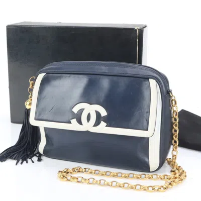 Pre-owned Chanel Navy Leather Shoulder Bag Tote Bag () In Blue