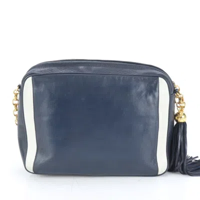 Pre-owned Chanel Navy Leather Shoulder Bag Tote Bag () In Blue