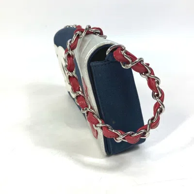 Pre-owned Chanel No.5 Navy Red Color Silver Canvas Leather Shoulder Bag ()