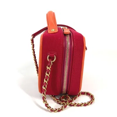 Pre-owned Chanel Orange Red Color Canvas Leather Shoulder Bag Vanity Bag () In Multi