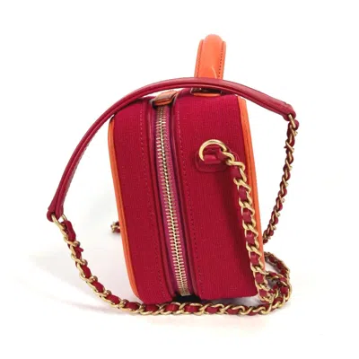 Pre-owned Chanel Orange Red Color Canvas Leather Shoulder Bag Vanity Bag () In Multi