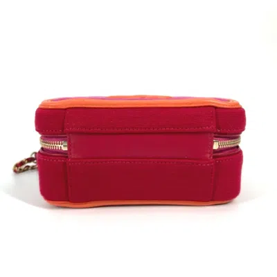 Pre-owned Chanel Orange Red Color Canvas Leather Shoulder Bag Vanity Bag () In Multi