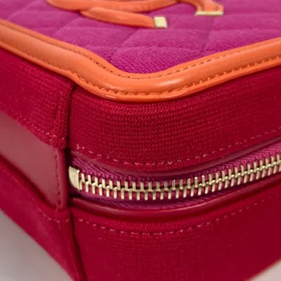 Pre-owned Chanel Orange Red Color Canvas Leather Shoulder Bag Vanity Bag () In Multi