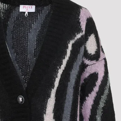 Pucci Embroidered Mohair Blend Oversize Cardigan In Black
