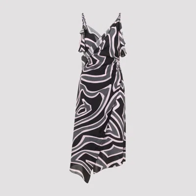 Pucci Spaghetti Strap Asymmetric Hem Dress In Black