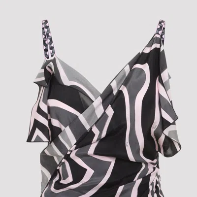 Pucci Spaghetti Strap Asymmetric Hem Dress In Black