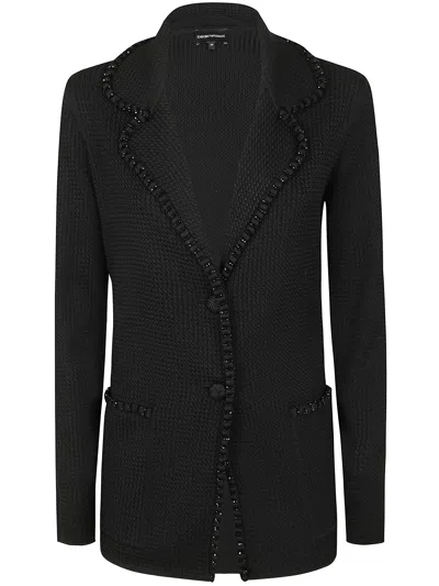 Emporio Armani Crystal Embellished Blazer In Black