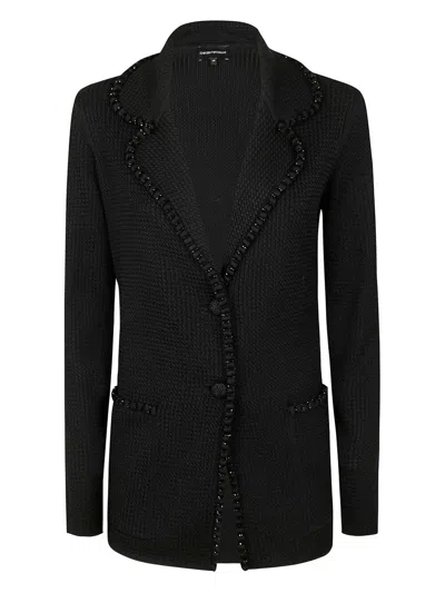 Emporio Armani Crystal Embellished Blazer In Black