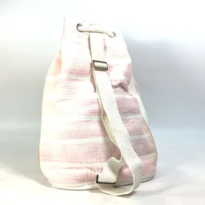 Pre-owned Chanel Pink White Cotton Beach Bag Shoulder Bag () In Multi