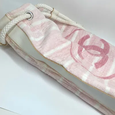 Pre-owned Chanel Pink White Cotton Beach Bag Shoulder Bag () In Multi