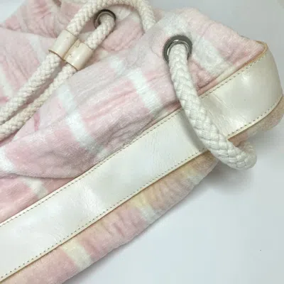 Pre-owned Chanel Pink White Cotton Beach Bag Shoulder Bag () In Multi