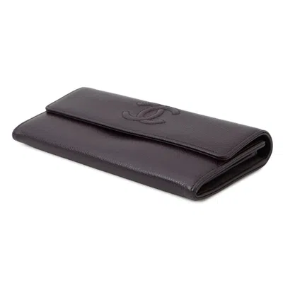 Pre-owned Chanel Purple Grained Calfskin Long Wallet (bi-fold) ()
