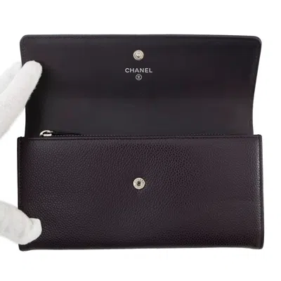 Pre-owned Chanel Purple Grained Calfskin Long Wallet (bi-fold) ()