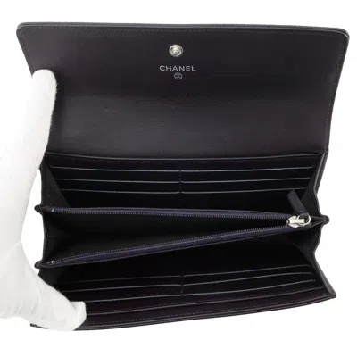 Pre-owned Chanel Purple Grained Calfskin Long Wallet (bi-fold) ()