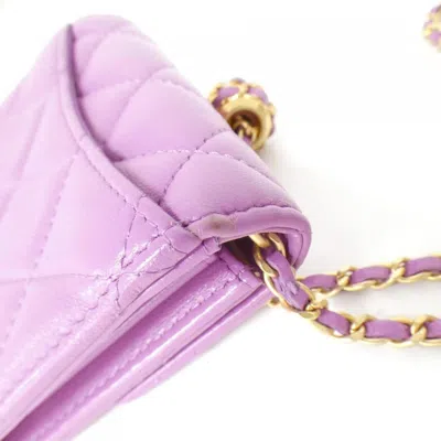 Pre-owned Chanel Purple Leather Chain/shoulder Wallet ()
