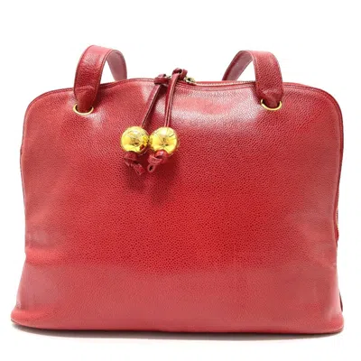 Pre-owned Chanel Red Color Grained Calfskin Shoulder Bag Tote Bag ()