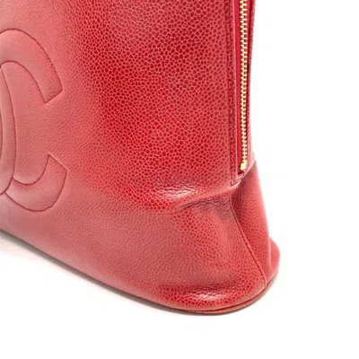 Pre-owned Chanel Red Color Grained Calfskin Shoulder Bag Tote Bag ()