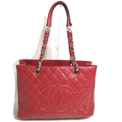 Pre-owned Chanel Red Color Grained Calfskin Shoulder Bag Tote Bag ()