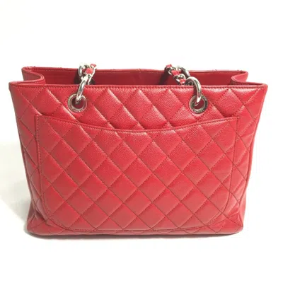 Pre-owned Chanel Red Color Grained Calfskin Shoulder Bag Tote Bag ()